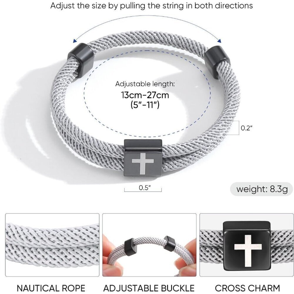 Men Rope Bracelet Adjustable Nautical Cross Hair Cord Surfing Jewelry - Picture 5 of 6